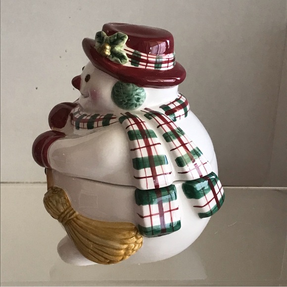 Fitz & Floyd Christmas Plaid Snowman Trinket Bowl Dish Cookie Jar - NIB - Picture 5 of 16